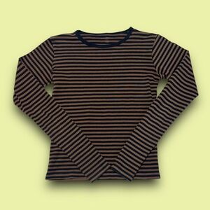 Brandy Melville Navy & Brown Striped Longsleeve Tshirt One Size Downtown Girl
